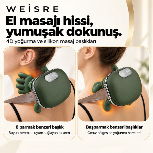 WEİSRE 4D Isıtmalı Boyun, Omuz, Bel ve Bacak Masaj Aleti – 3 Masaj Modu, 2 Isı Seviyesi