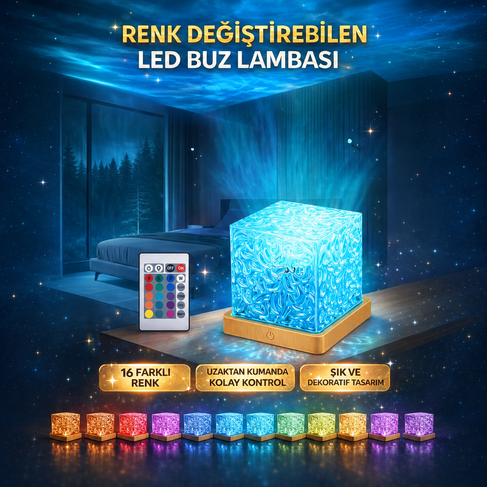 Renk Değiştiren LED Kristal Küp Gece Lambası - görsel 1