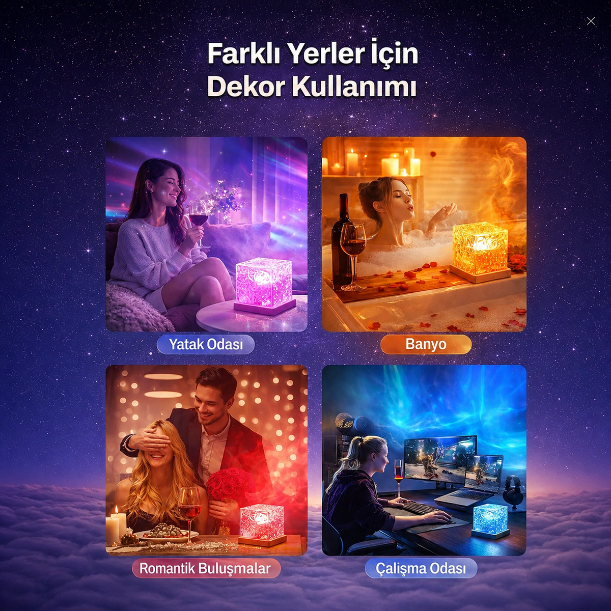 Renk Değiştiren LED Kristal Küp Gece Lambası - görsel 4