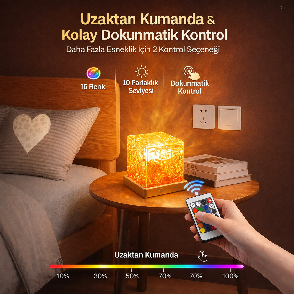 Renk Değiştiren LED Kristal Küp Gece Lambası - görsel 6