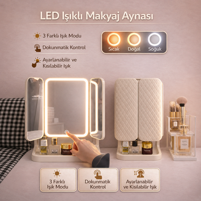 LED Işıklı Katlanabilir Makyaj Aynası