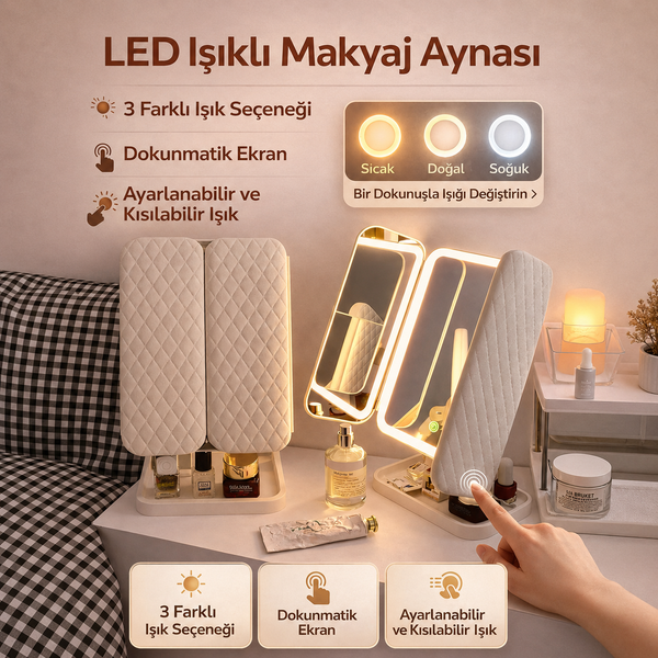 LED Işıklı Katlanabilir Makyaj Aynası - görsel 2