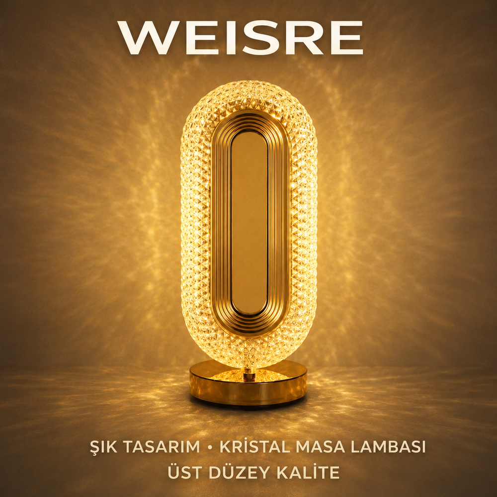 Kristal Masa Lambası - Altın Oval - görsel 1