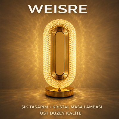 Kristal Masa Lambası - Altın Oval