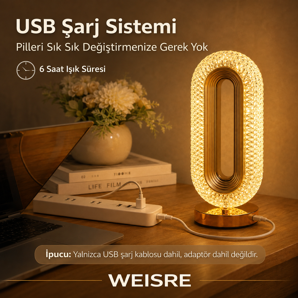 Kristal Masa Lambası - Altın Oval - görsel 1