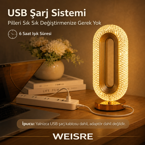 Kristal Masa Lambası - Altın Oval - görsel 4