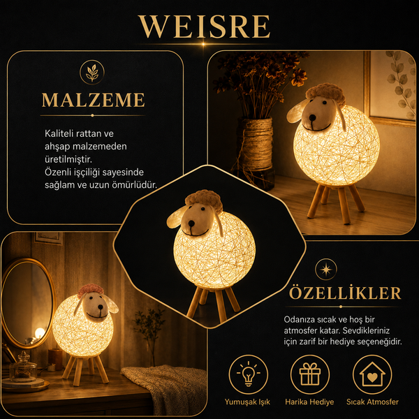 Koyun Figürlü Rattan Gece Lambası - görsel 5