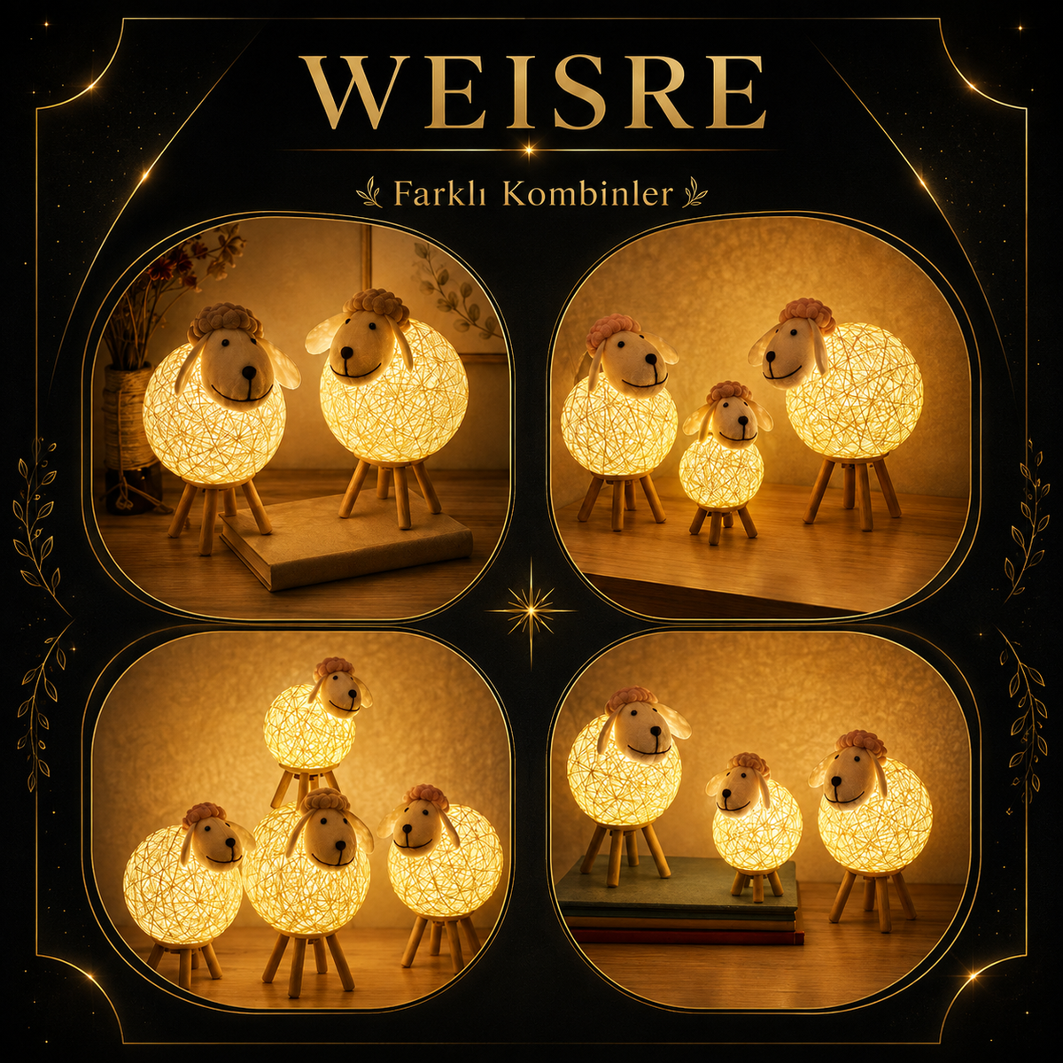 Koyun Figürlü Rattan Gece Lambası - görsel 6