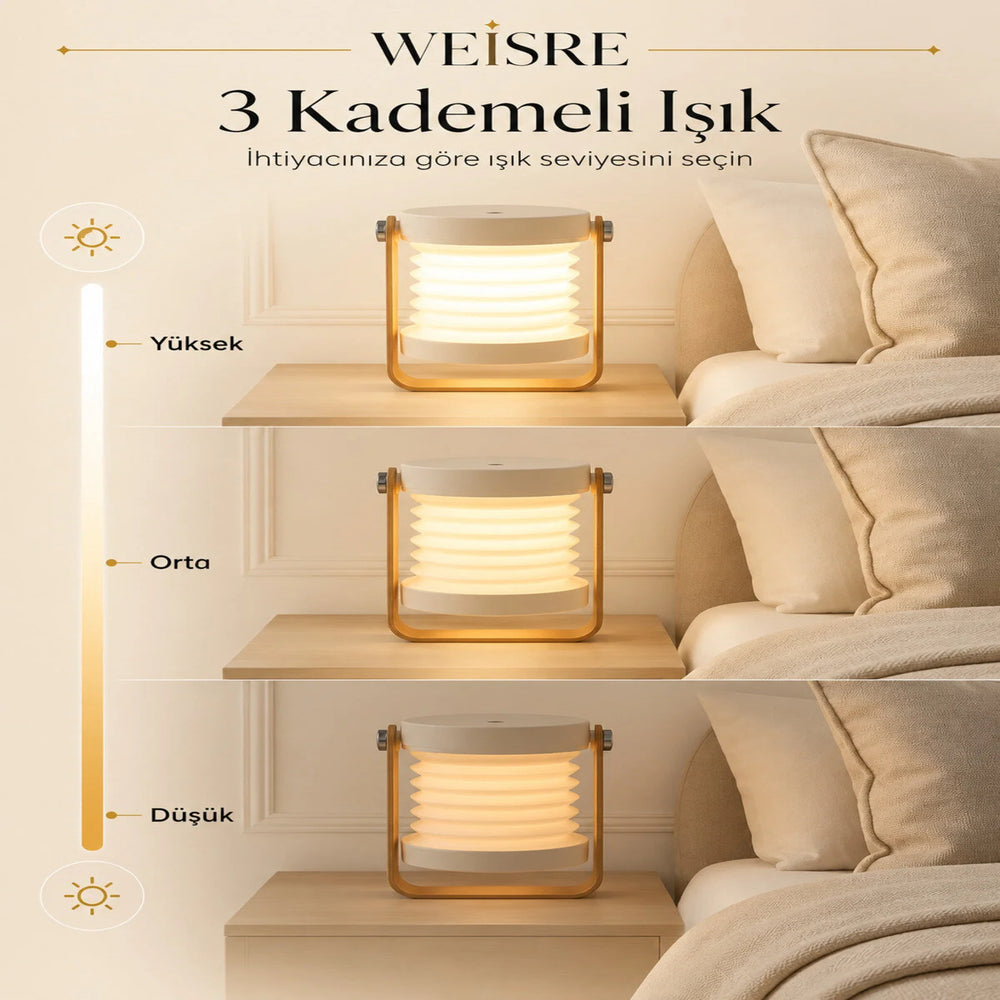Taşınabilir Katlanır Ahşap LED Lamba - görsel 1