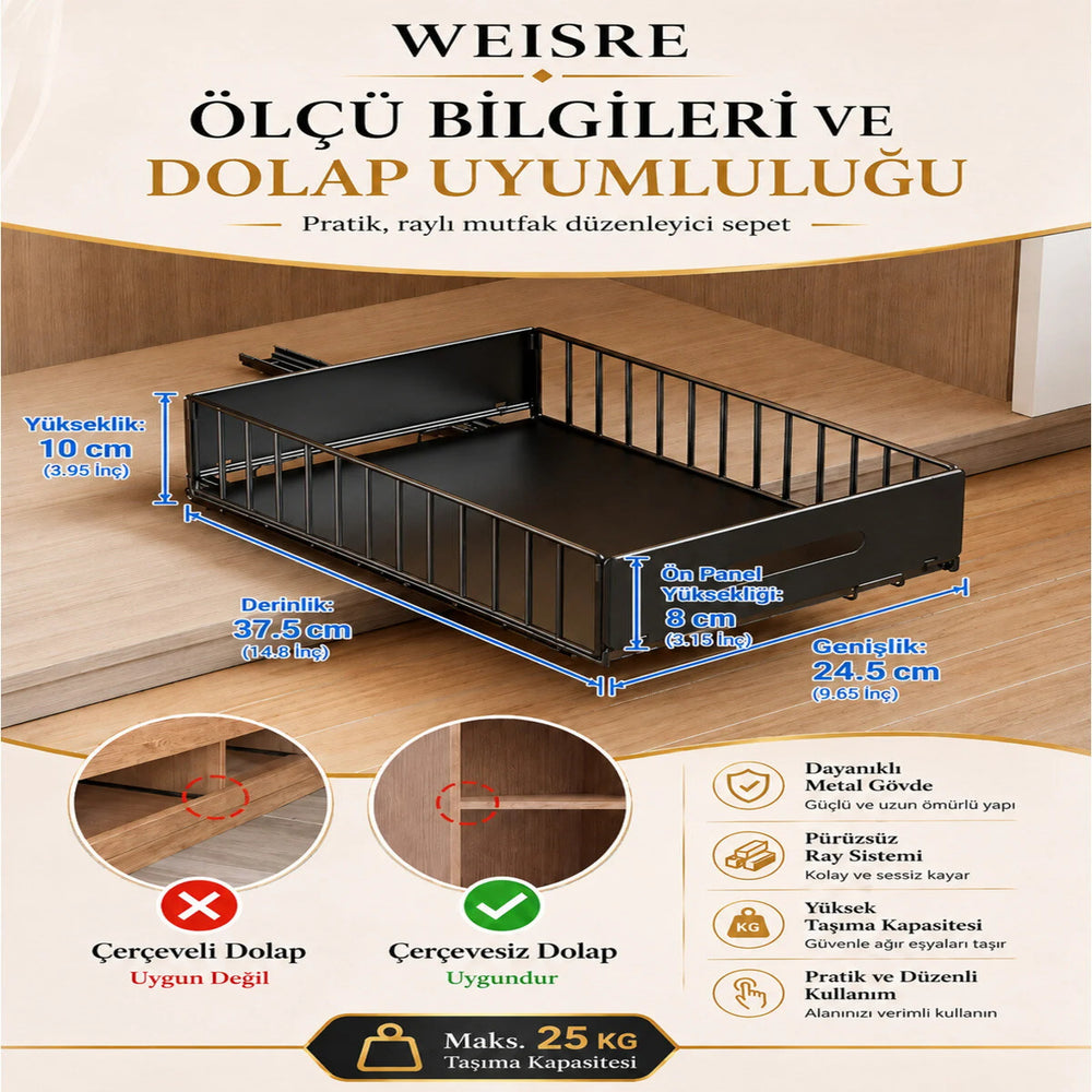 Raylı Mutfak Düzenleyici Çekmeceli Sepet - görsel 1