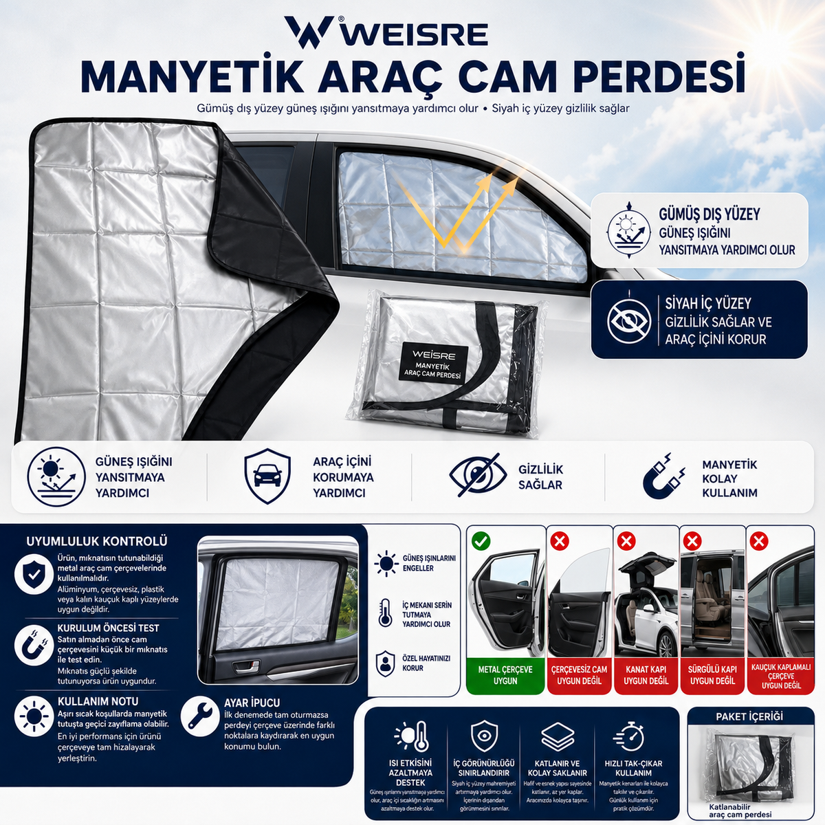 Manyetik Araç Cam Perdesi / Güneşlik - görsel 3