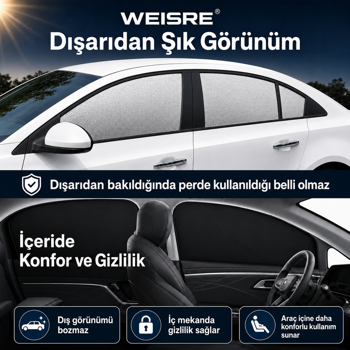 Manyetik Araç Cam Perdesi / Güneşlik - görsel 6