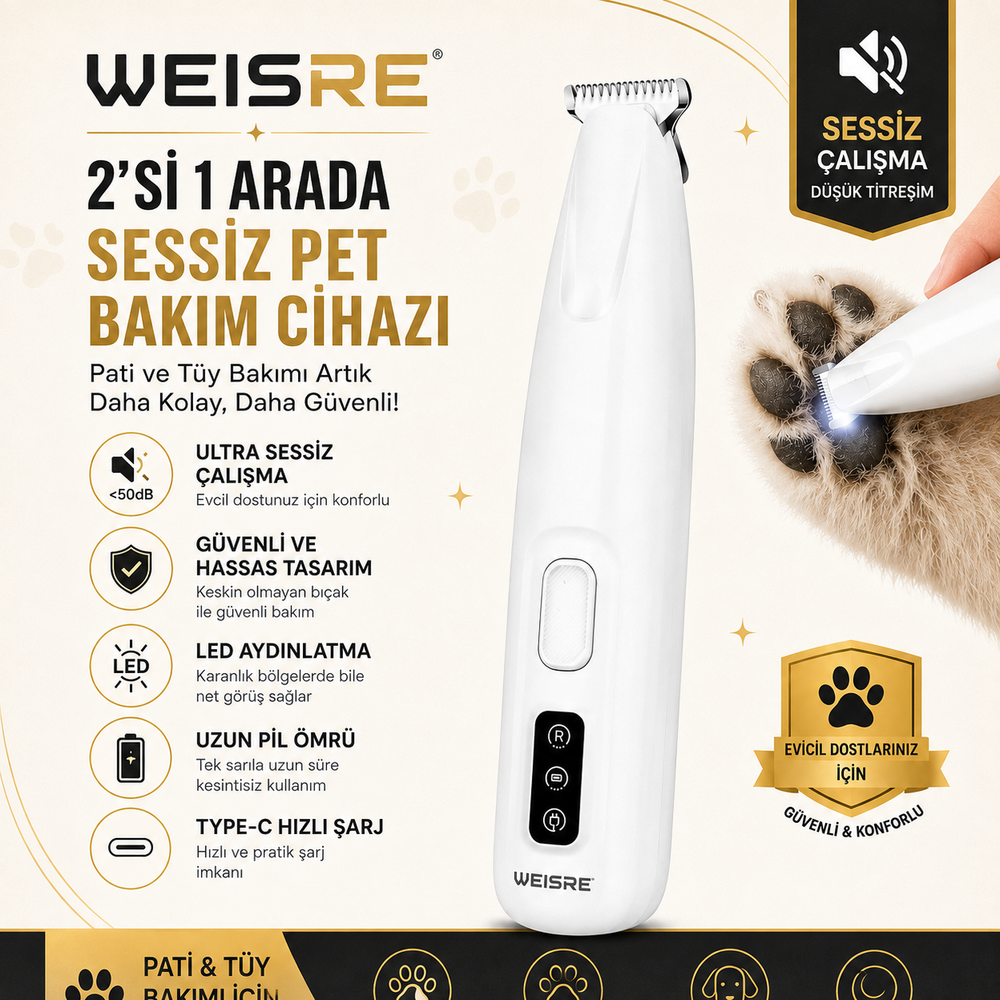 2'si 1 Arada Sessiz Pet Tıraş Makinesi - görsel 1