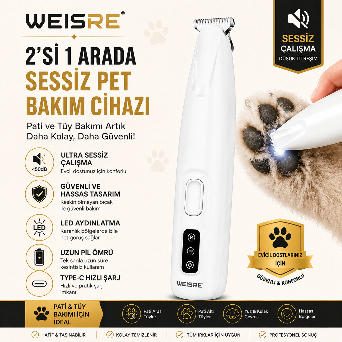 2'si 1 Arada Sessiz Pet Tıraş Makinesi - görsel 5